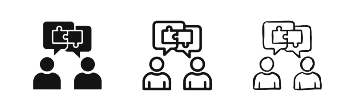Problem Solving and Communication Icon Set with Puzzle Speech Bubbles