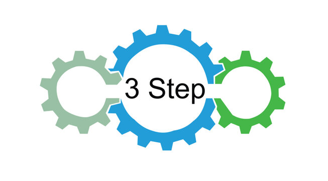Interlocking gears infographic with 3 step process, mechanical cogwheel diagram for business workflow, industrial gear system vector illustration