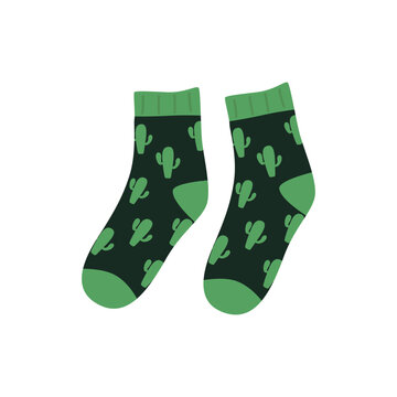Socks with cactus drawing sock icon symbol isolated on white background vector illustration