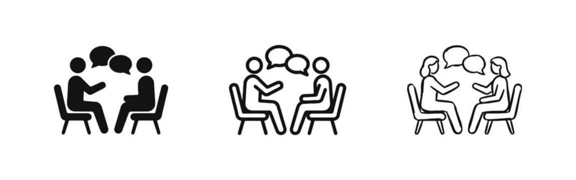 People Talking and Communication Icon Set in Solid, Line, and Sketch Styles