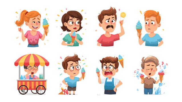 A Day of Disasters: A series of illustrations depicts individuals and an ice cream vendor experiencing a range of comical mishaps with their ice cream cones.