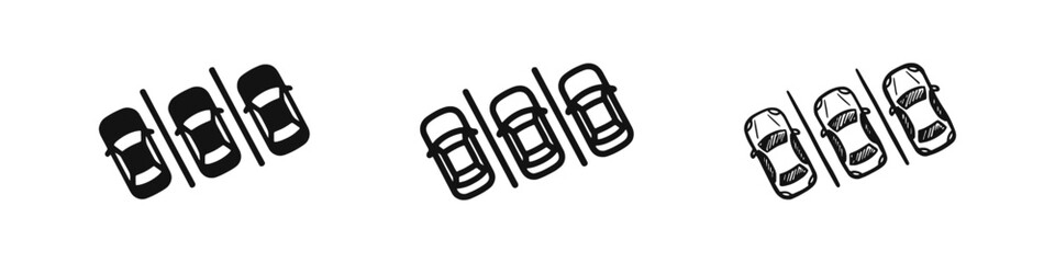 Overhead View of Car Parking Lot and Urban Traffic Icons © drawing lines