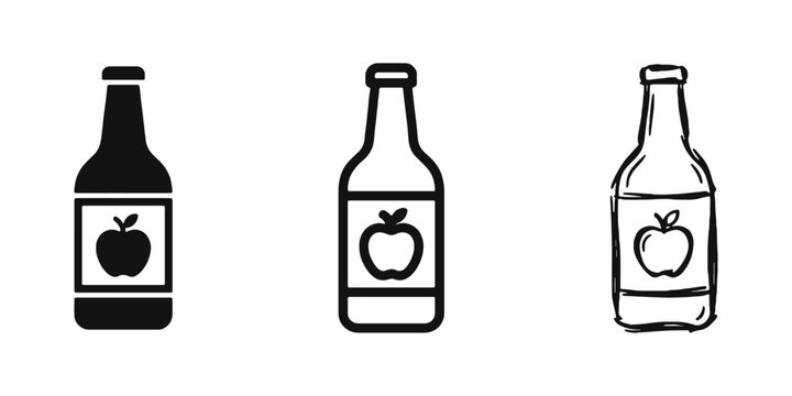 Apple Juice Bottle Icon Set - Fresh Fruit Drink and Beverage