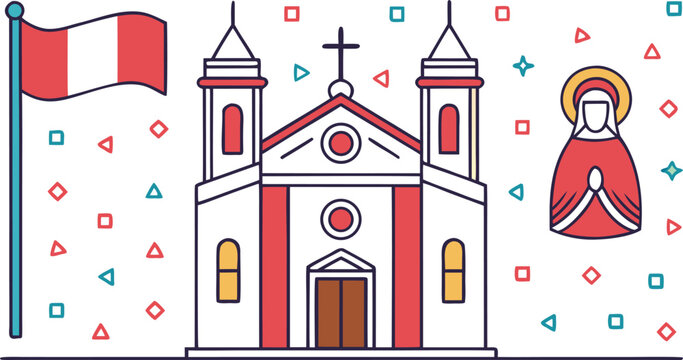 Peruvian church with flag and religious figure cathedral