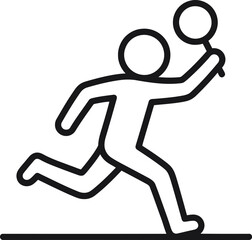 Fototapeta premium Minimalist stick figure running with magnifying glass, detective search icon vector, person investigating with loupe, discovery and research concept