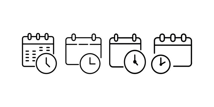 Calendar icon set vector illustration, date and time symbol, event schedule, reminder, appointment, deadline, planner sign.