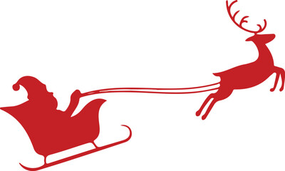 red silhouette santa claus riding sleigh with flying reindeer flat vector illustration for christmas holiday design © Sumaia