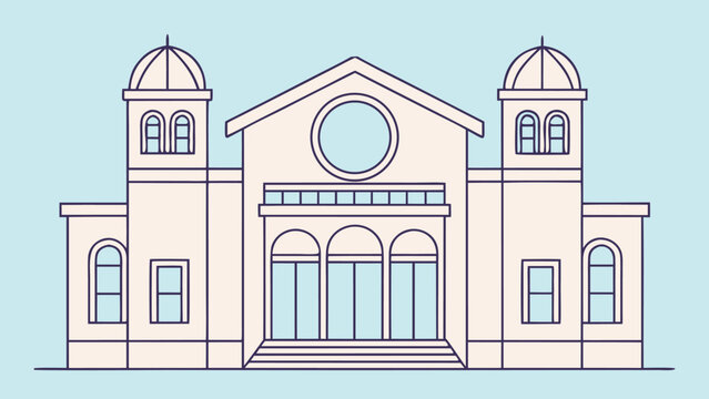 Minimalist line of a synagogue with star of david and dome towers
