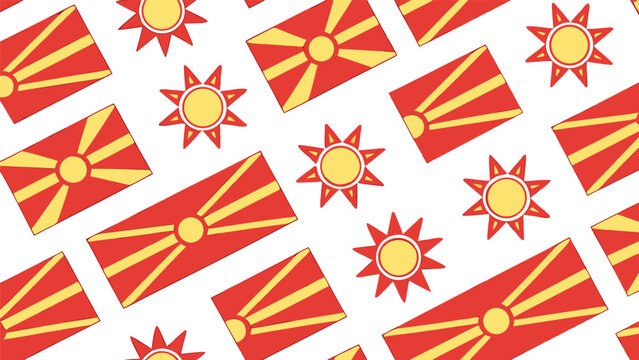 Seamless pattern with north macedonia flags and sun symbols on cream background