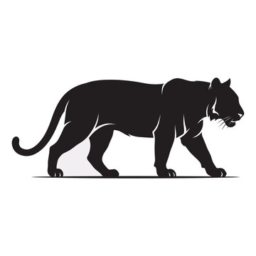Black panther or tiger silhouette isolated on white background, vector illustration