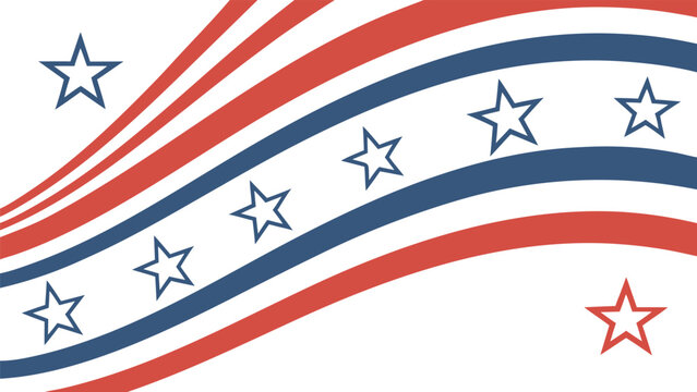 Wavy red and blue stripes with outlined stars on a cream background