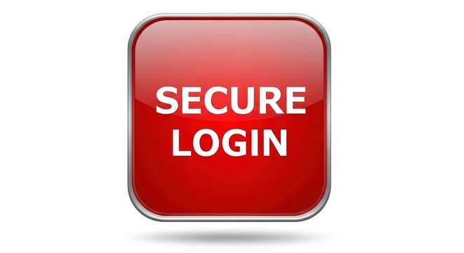 Glossy red square button with the text secure login isolated on white background