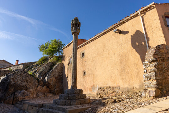 Sortelha historical village pillory under blue sky