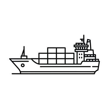 Linear cargo ship icon for international logistics and global freight transportation business projects