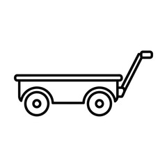 Simple hand pull wagon cart line art icon for gardening or child play activity on white background © NorStock