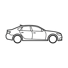 Fototapeta premium Minimalist black outline vector illustration of a modern sedan car isolated on a white background