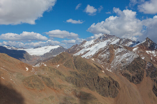 Awesome summer alpine panorama with Palla Bianca and Gepatschferner. Palla Bianca is the second highest peak of Alto Adige. Planol Valley, Alto Adige Sudtirol, Italy