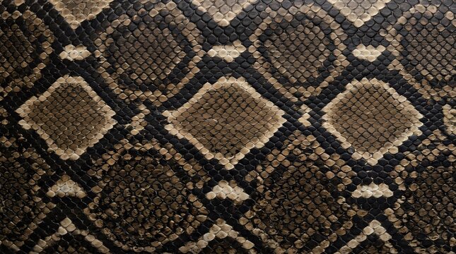 Classic Python Snake Skin Texture with Natural Brown, Tan, and Black Diamond Pattern on Overlapping Reptile Scales with Matte Leather Finish