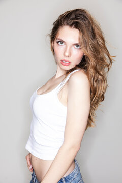 Studio portrait of young beautiful woman.