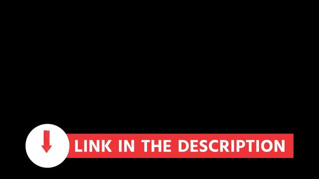 Animated lower third overlay with the text Link In The Description and a red downward arrow for YouTube videos social media and marketing.

