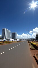 Obraz premium Empty city street perspective view, urban environment, road and infrastructure concept.