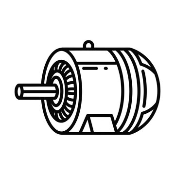 Outline icon of powerful industrial electric motor used for manufacturing machinery on white background