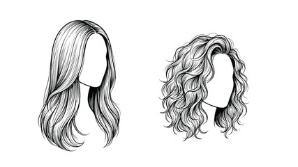 Fototapeta premium Hairstyle illustrations long wavy and curly hair designs