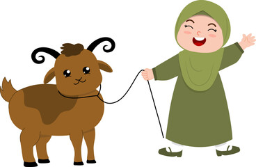 Fototapeta premium Muslim girl with goat illustration 