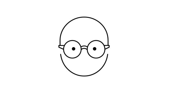 Minimalist bald man with round glasses and smile icon