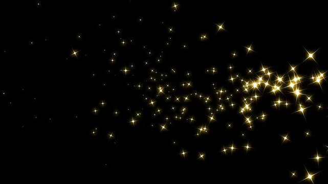 2D glitter stars sparkling animated, golden twinkle star glittering line sparkle, magic line dust, pixie dust path, magic sparkles glitter line stars on black screen background. 4k animation