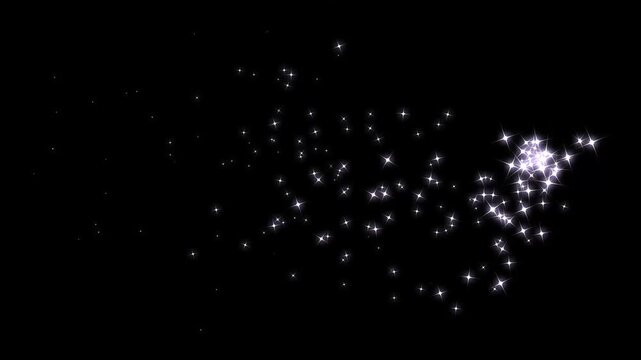4k Glitter sparkling twinkle star line, 2d glittering stars lines animation, magic glitter sparkle trail, glowing doodle stars, white twinkling particles, fairy sparkle burst on black background