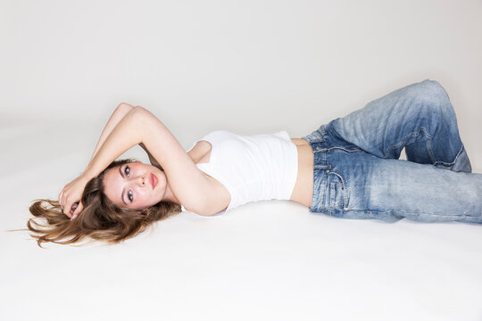Studio portrait of young beautiful woman.