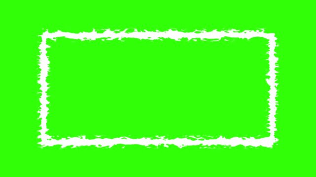 sketchy white rectangular border with a hand drawn scribbly rough edge texture isolated design track matte key element on a green screen background 4K animated graphic