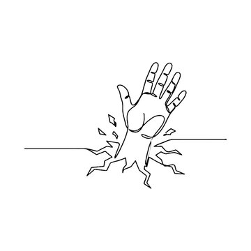 Hand Breaking Through Surface Line.