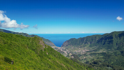Fototapeta premium Aerial view of Madeira mountains from Encumeada viewpoint dramatic landscape Portugal