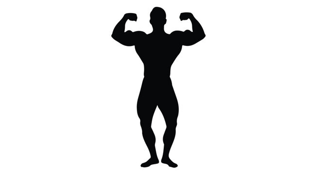 Black silhouette of a muscular man flexing his arms
