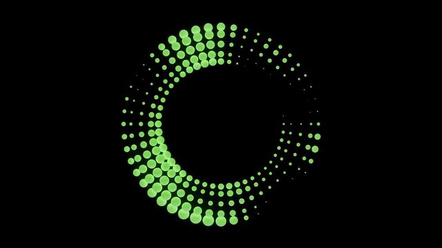 Circles form and shift with green dots on a dark background