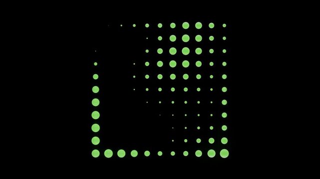 Dots move to create various shapes on a black surface.