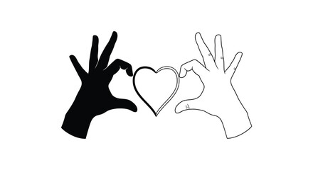 Obraz premium Hands forming heart shape silhouette with contrasting outlines on white background silhouette high quality professional detailed