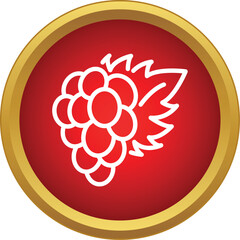 Naklejka premium Grape bunch with a single leaf presented as an outline icon on a red circle with a golden frame