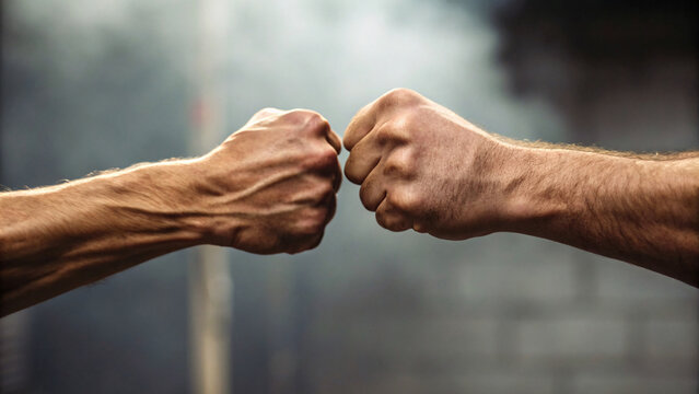 Two fists clenched together in aggressive confrontation