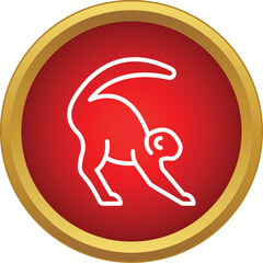 Obraz premium Monkey animal stretching on a red circular button with a gold border