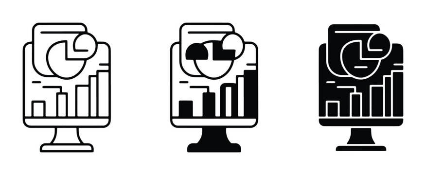 computer monitor analytics vector set on white background