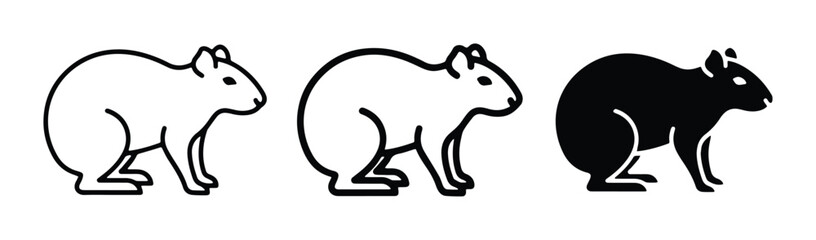 Obraz premium black and white outline icons set featuring three different views of a capybara silhouette