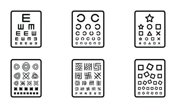 eye charts with various shapes and symbols in black on white background