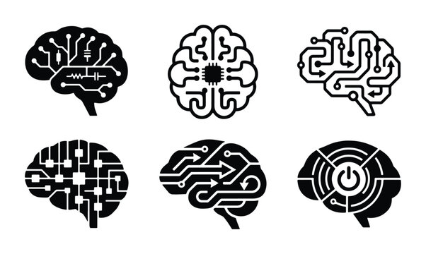 brain circuitry vector icons set on white background