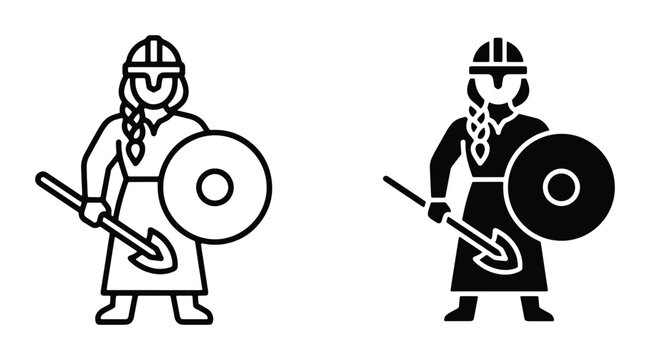 black and white viking warrior vector set on white background