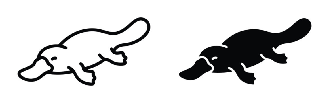 Platypus Icon Set, Simple Outline and Silhouette Vector Graphics for Wildlife and Nature Designs