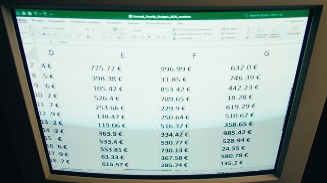 Close-up of financial cash flow data on PC screen. Mortgage payment sheet schedule. Loan fee