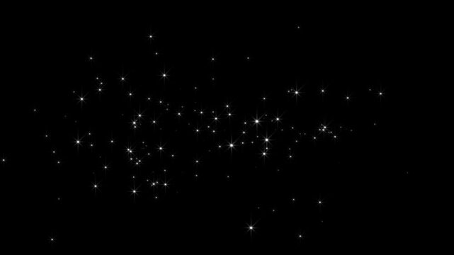 2D Smooth magical sparkle star dust and twinkling star glitter line animation with glowing white particles, fairy doodle stars and shimmering starlight trail on black background in vibrant 4K